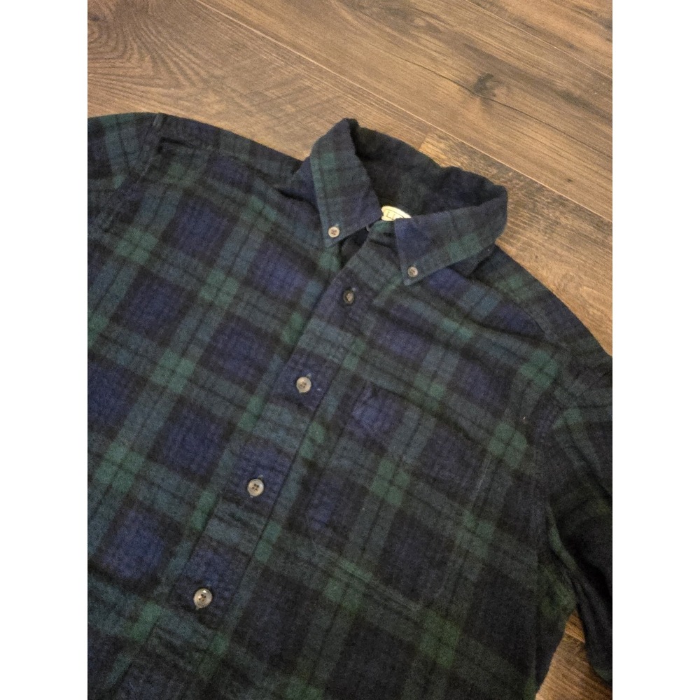 LL Bean Scotch Plaid Flannel Shirt Mens M Blue Green Traditional Fit Preppy